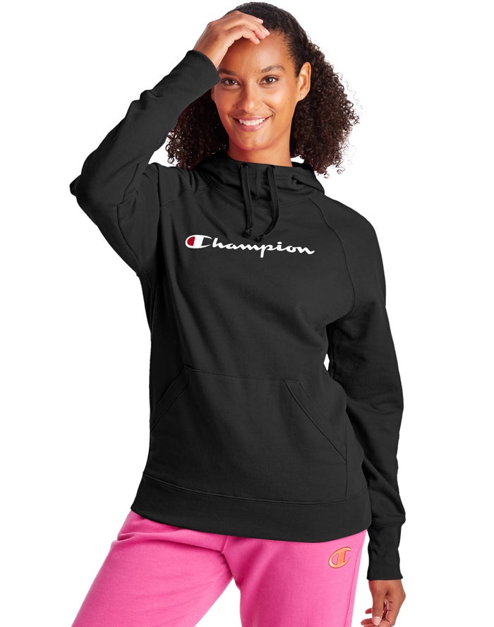 Champion Dame Hættetrøje Sort - Powerblend Fleece Script Logo - Danmark XOH-406792